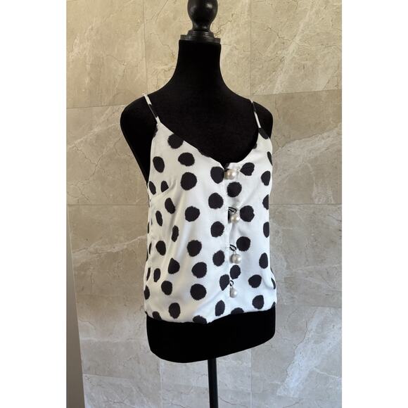 Mother of Pearl Tara Camisole Top Black White Polka Dot, Quiet Luxury $295 - Picture 6 of 16